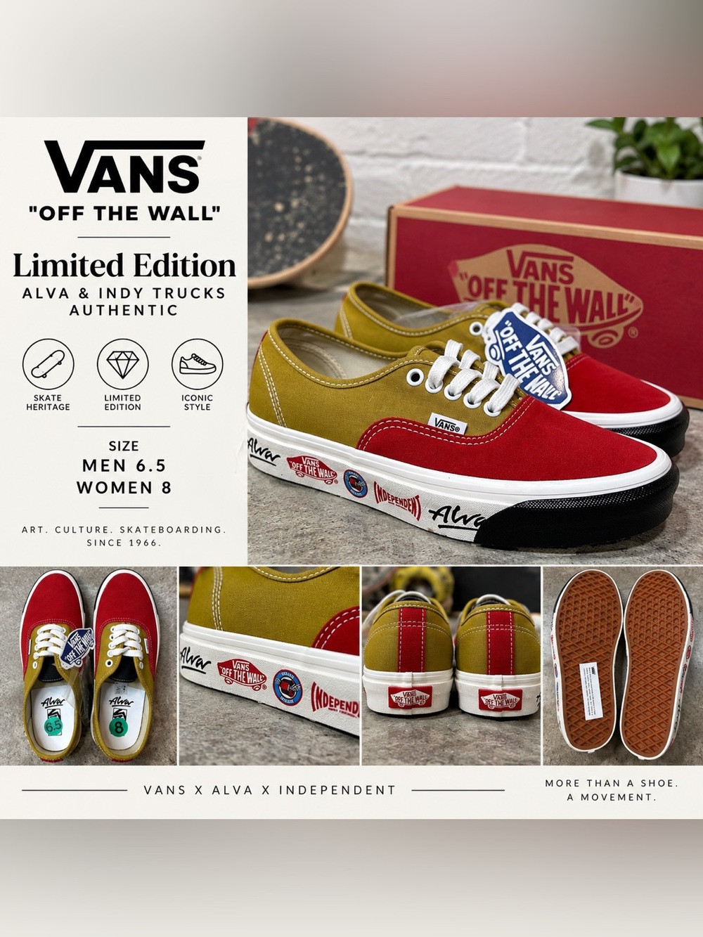 Vans Alva x Independent Authentic Shoes Red Gold Men’s 6.5 Women’s 8 NWT
